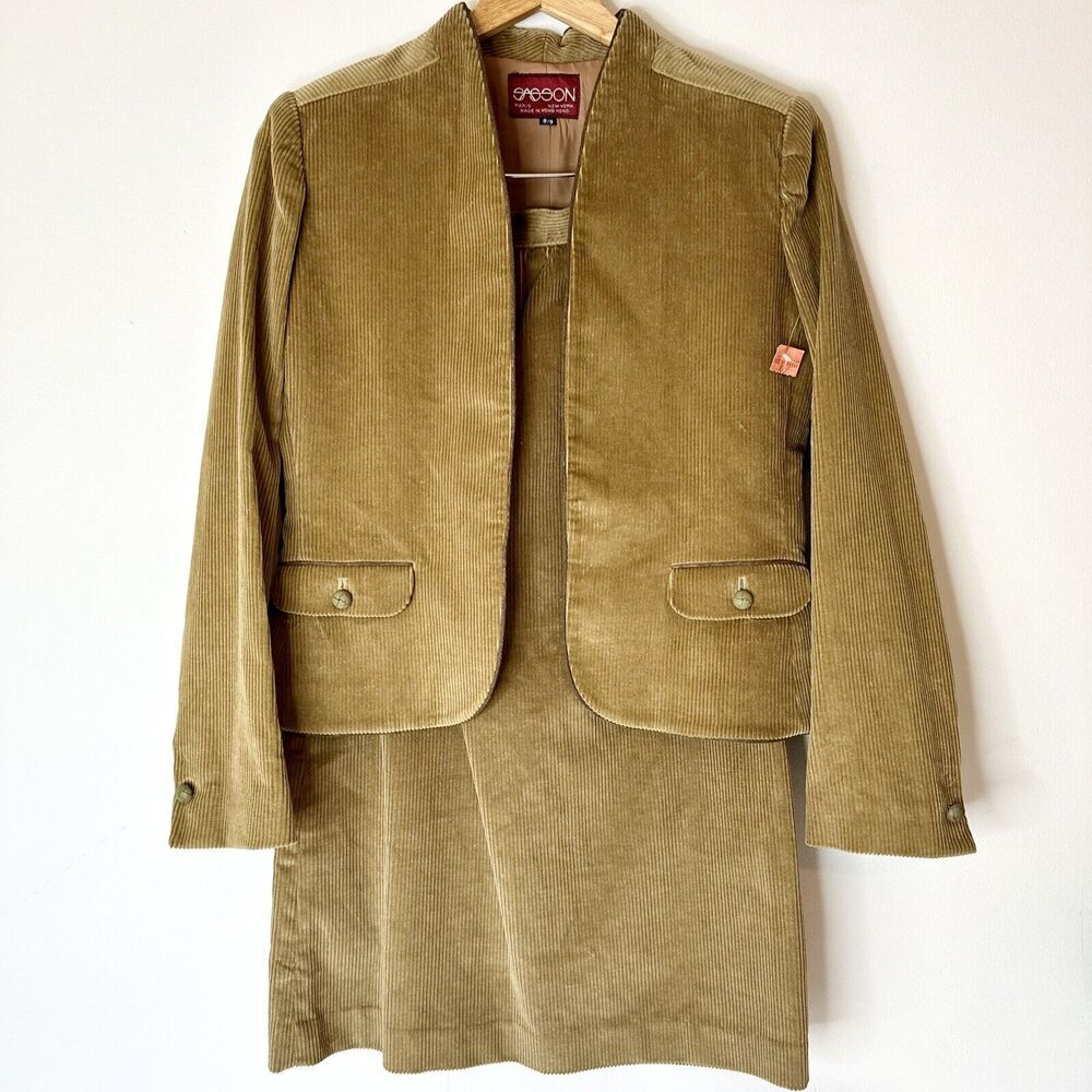 VTG‎ 70s Corduroy Women'sSuit Set Blazer & Straight Skirt New With Tag Sz 8/9
